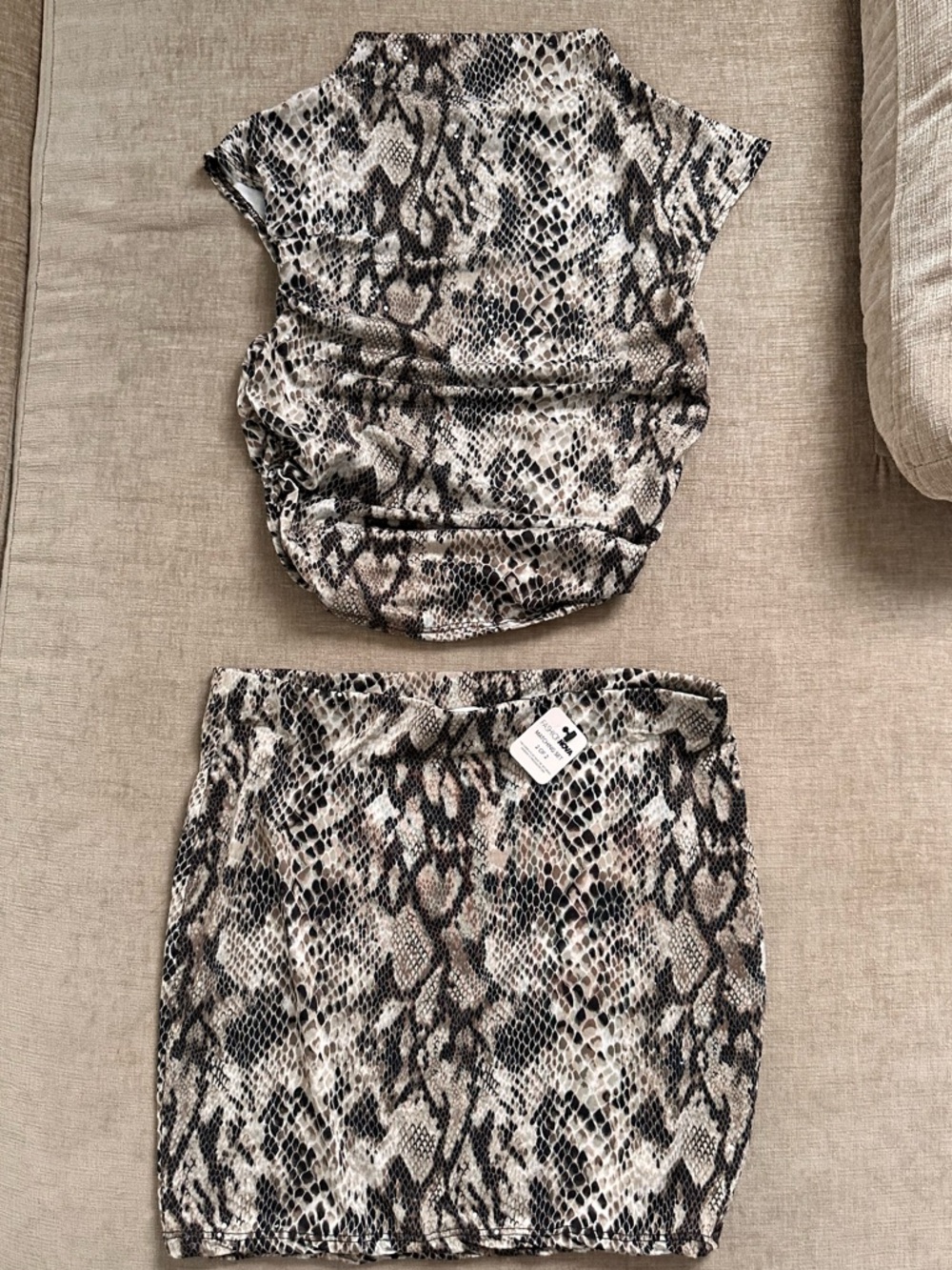 Fashion Nova Snake Print Two-Piece Skirt Set - Neutral Tones